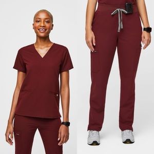 Figs Burgundy Scrubs Set